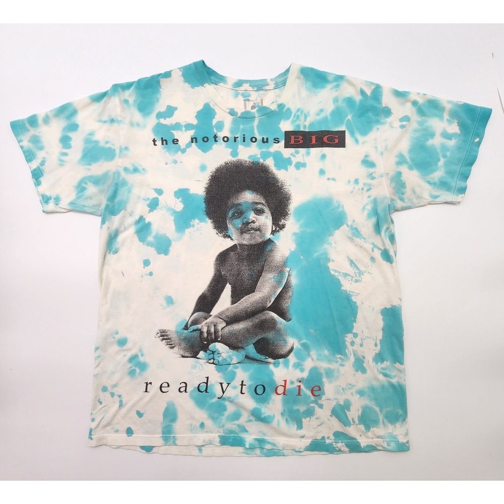 THE BROOKLYN MINT NOTORIOUS BIG GRAPHIC TSHIRT TYE DYE BLUE/ WHITE‎ SIZE L